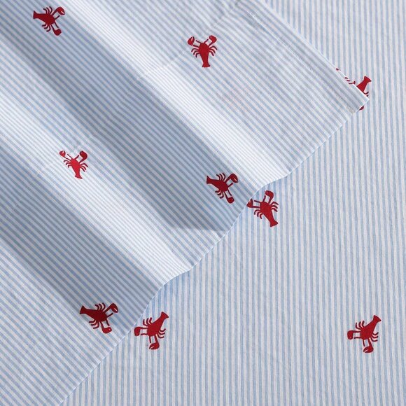 Nautica Lobster Walk Twin XL Flat Sheet 100% Cotton , Lightweight & Breathable - Picture 1 of 5